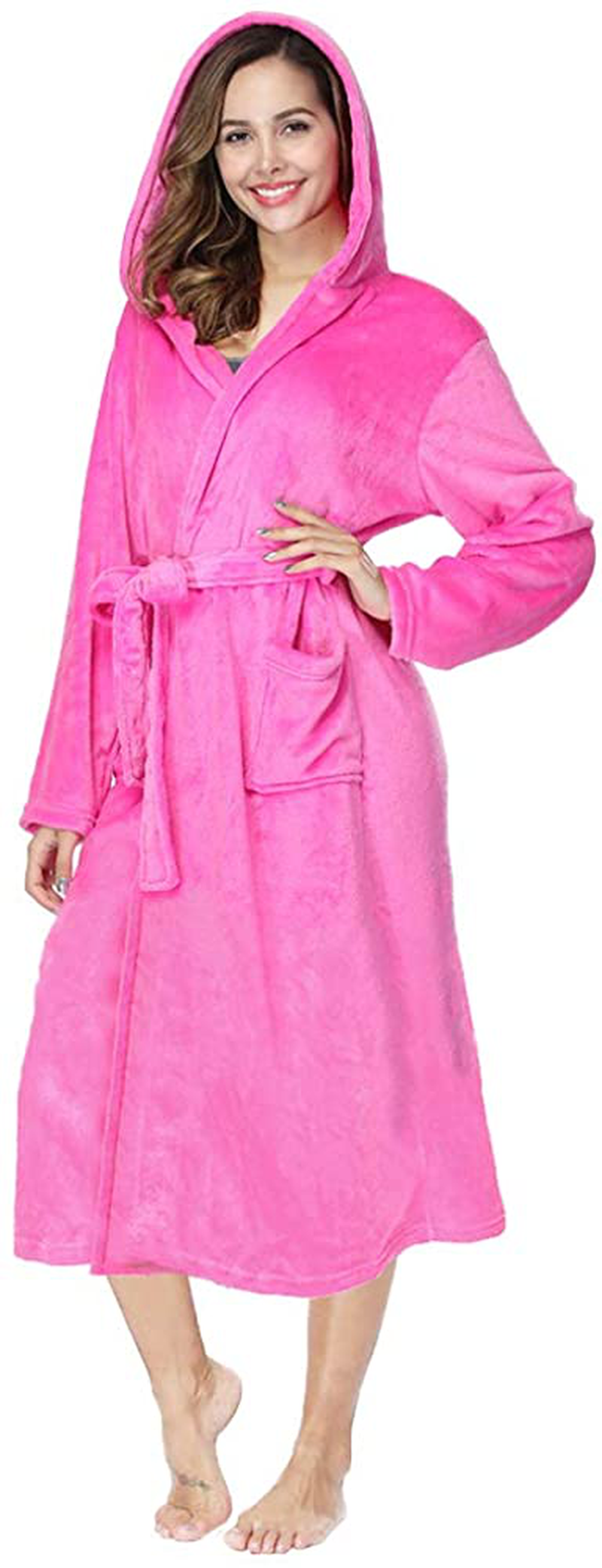 RONGTAI Womens Long Robes Plush Fleece Nightgown Thick plus Size Hooded Bathrobe with Pockets Fluffy Sleepwear for Men Apparel & Accessories > Clothing > Sleepwear & Loungewear > Robes RONGTAI   