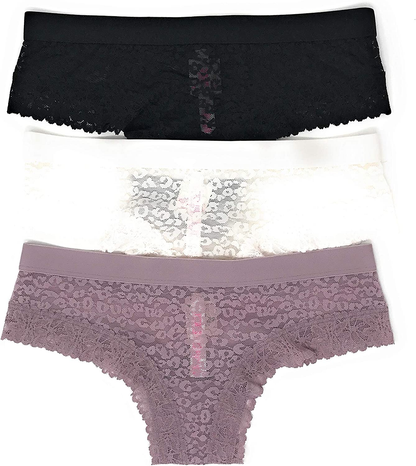 Victoria'S Secret Pink Cheekster Panty Set of 3  Victoria's Secret Lace Black / Cream / Mauve Medium 