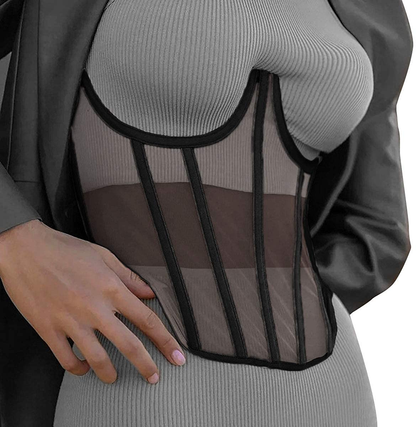 Topmelon Women Renaissance Underbust Corset Mesh Lace Corset Waist Cincher Oil Painting Bustier Apparel & Accessories > Clothing > Underwear & Socks > Lingerie TOPMELON Mesh Black Small 