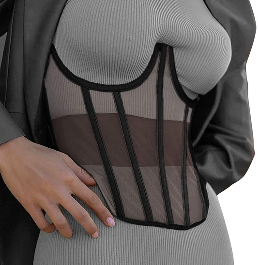 Topmelon Women Renaissance Underbust Corset Mesh Lace Corset Waist Cincher Oil Painting Bustier Apparel & Accessories > Clothing > Underwear & Socks > Lingerie TOPMELON Mesh Black Small 