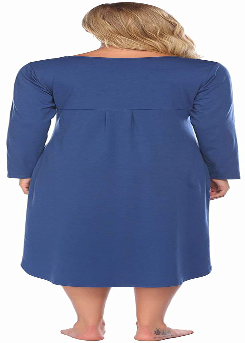 Ekouaer Nightgowns Womens V Neck Nightshirts Long Sleeve Sleepwear plus Size Night Wear S-XXL Apparel & Accessories > Clothing > Sleepwear & Loungewear > Nightgowns Kylie Max   