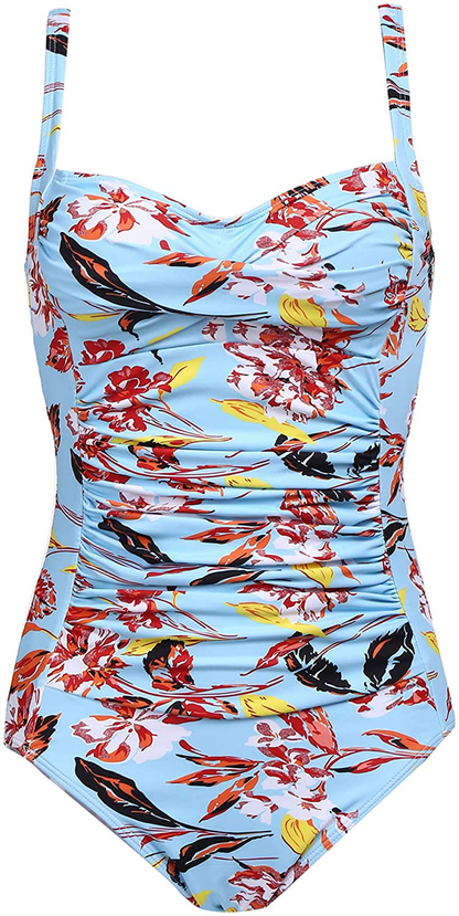 Ekouaer Womens One Piece Swimsuit Elegant Inspired Vintage Pin up Monokinis Tummy Control Swimwear Shirred Bathing Suits Apparel & Accessories > Clothing > Swimwear Kylie Max   