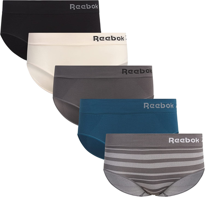 Reebok Women'S Underwear - Seamless Hipster Briefs (5 Pack) Apparel & Accessories > Clothing > Underwear & Socks > Underwear Reebok Grey/Blue/Pink/Black Large 