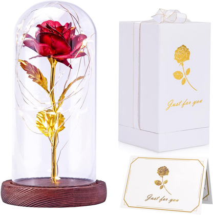 Tongtai Galaxy Rose Flower Gift-Galaxy Enchanted Rose with Led Light String in Glass Dome -Gifts for Women Mom Her Birthday Wedding Anniversary Room Home Bedroom Decor Arts & Entertainment > Party & Celebration > Gift Giving Tongtai A-Rose-red  