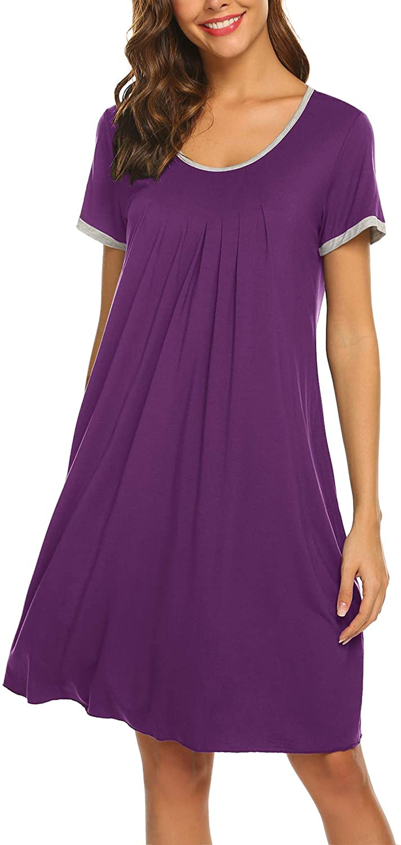 Ekouaer Women'S Nightgown Short Sleeve Sleepwear Comfy Sleep Shirt Pleated Scoopneck Nightshirt S-XXXL Apparel & Accessories > Clothing > Sleepwear & Loungewear > Nightgowns Kylie Max   