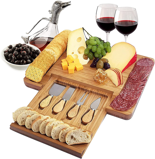 Cheese Board Set, Charcuterie Board Set, Wine and Cheese Board, Meat and Cheese Board, Bamboo Cheese Board and Knife Set, Unique Charcuterie Boards, Wooden Cheese Tray, Large Wood Cheese Platter Gift Arts & Entertainment > Party & Celebration > Gift Giving Home Euphoria   