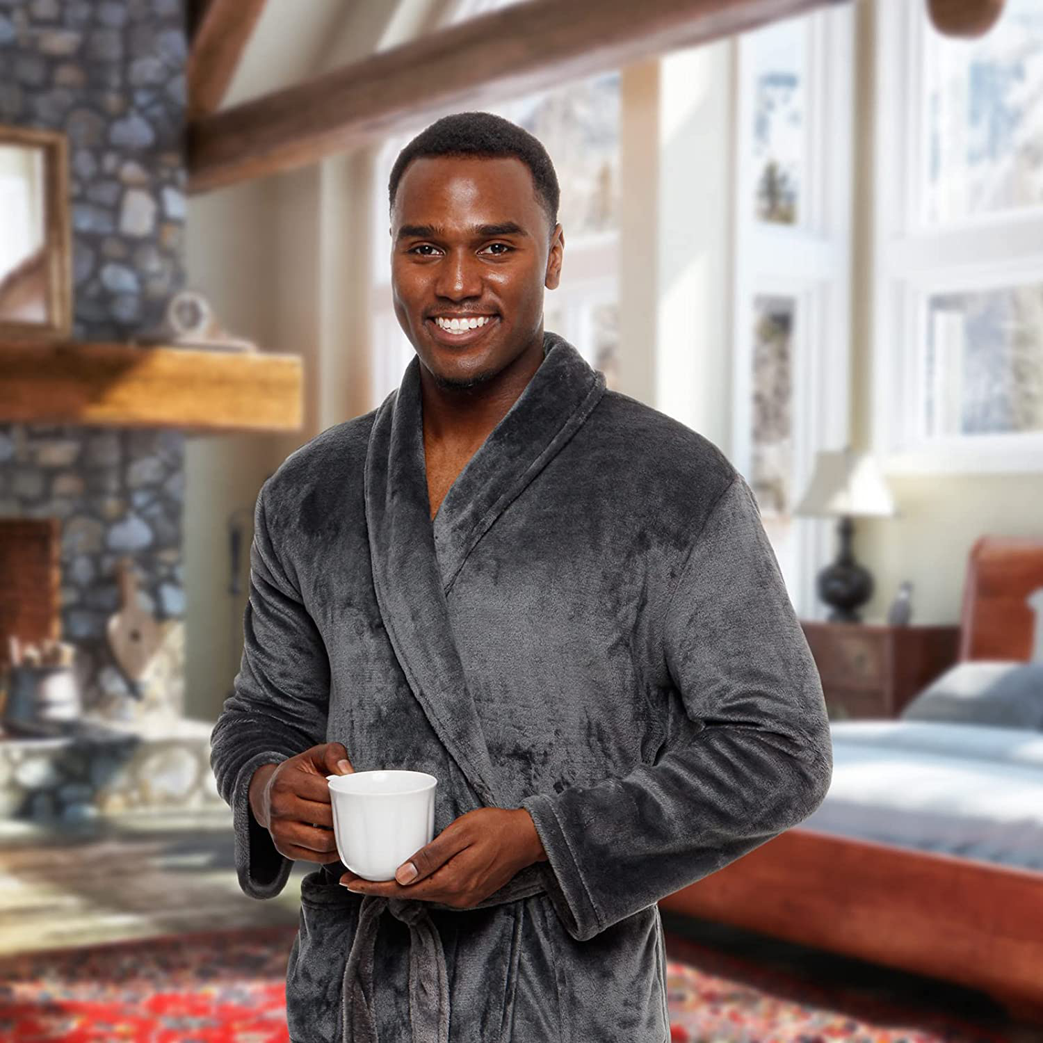 Ross Michaels Mens Robe - Mid Length - Plush Shawl Collar Fleece Bathrobe Apparel & Accessories > Clothing > Sleepwear & Loungewear > Robes Kylie Max   