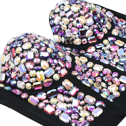 ELLACCI Women'S Sexy Rhinestone Bustier Crop Top Club Party Glitter Corset Top Bra Purple Apparel & Accessories > Clothing > Underwear & Socks > Lingerie ELLACCI   