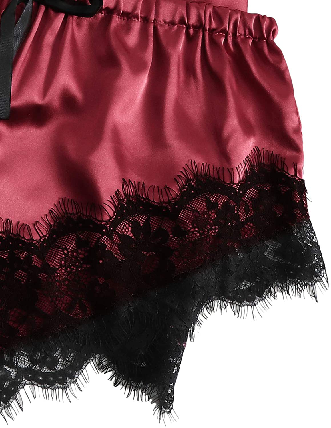 WDIRARA Women'S 4 Pieces Satin Floral Lace Cami Top Lingerie Pajama Set with Robe Apparel & Accessories > Clothing > Sleepwear & Loungewear Kylie Max   