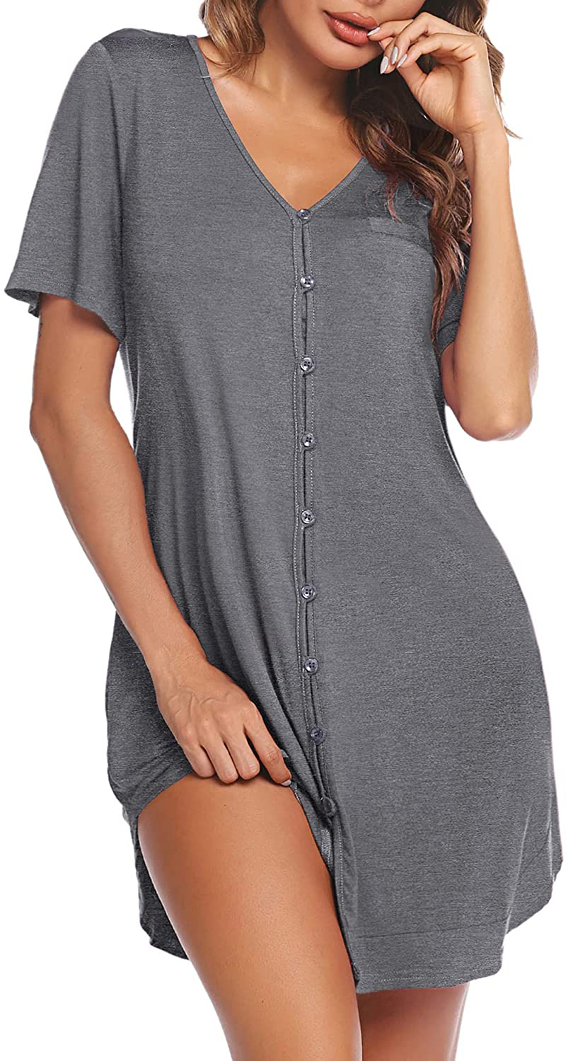 Avidlove Women'S Nightshirt Short Sleeve Button down Nightgown V-Neck Boyfriend Sleepshirt Pajama Dress Apparel & Accessories > Clothing > Sleepwear & Loungewear > Nightgowns Kylie Max   