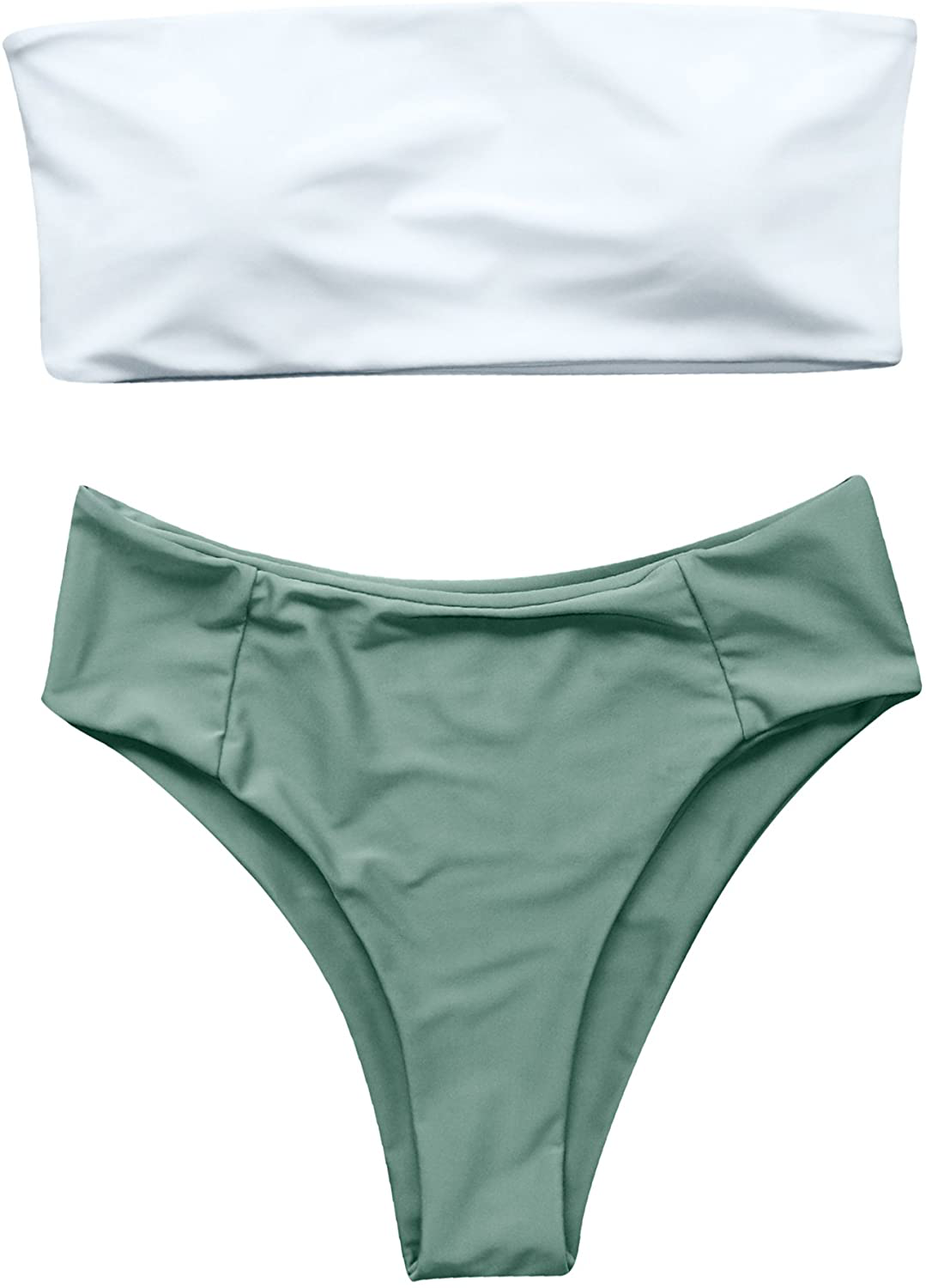 OMKAGI Women's 2 Pieces Bandeau Bikini Swimsuits Off Shoulder High Waist Bathing Suit High Cut Apparel & Accessories > Clothing > Swimwear OMKAGI 70-white Green Medium 