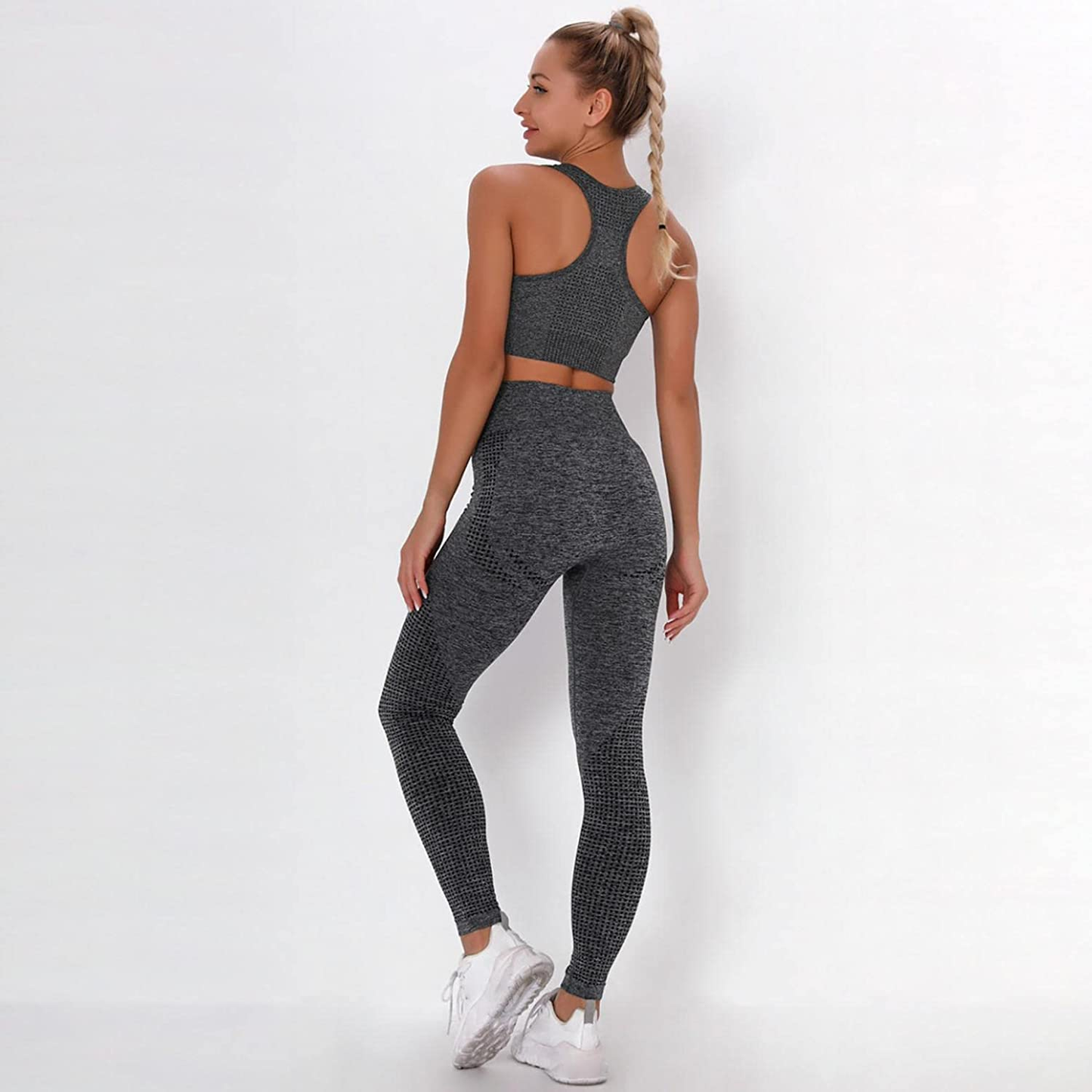 Burband Womens Ribbed Seamless Yoga Outfits 2 Piece Tracksuits Sports Bra Seamless Leggings Yoga Gym Workout Set Activewear Apparel & Accessories > Clothing > Underwear & Socks > Shapewear Burband   