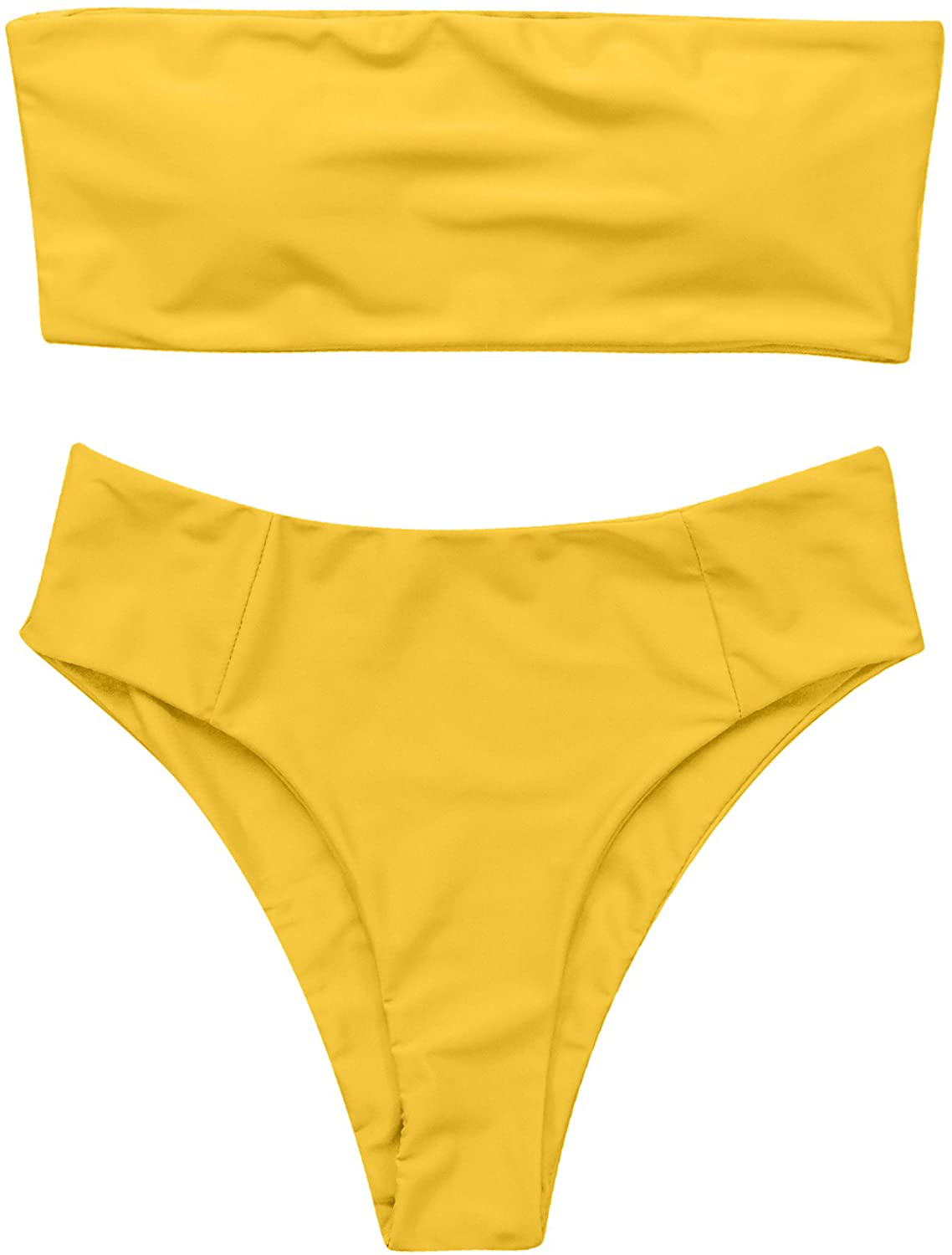 OMKAGI Women's 2 Pieces Bandeau Bikini Swimsuits Off Shoulder High Waist Bathing Suit High Cut Apparel & Accessories > Clothing > Swimwear OMKAGI 3-yellow Small 