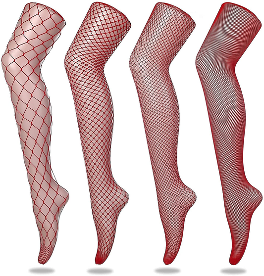 FLORA GUARD High Waist Tights Fishnet Stockings, High Waist Sexy Fishnets Pantyhose - 4 Pairs Apparel & Accessories > Clothing > Underwear & Socks > Shapewear FLORA GUARD Red  