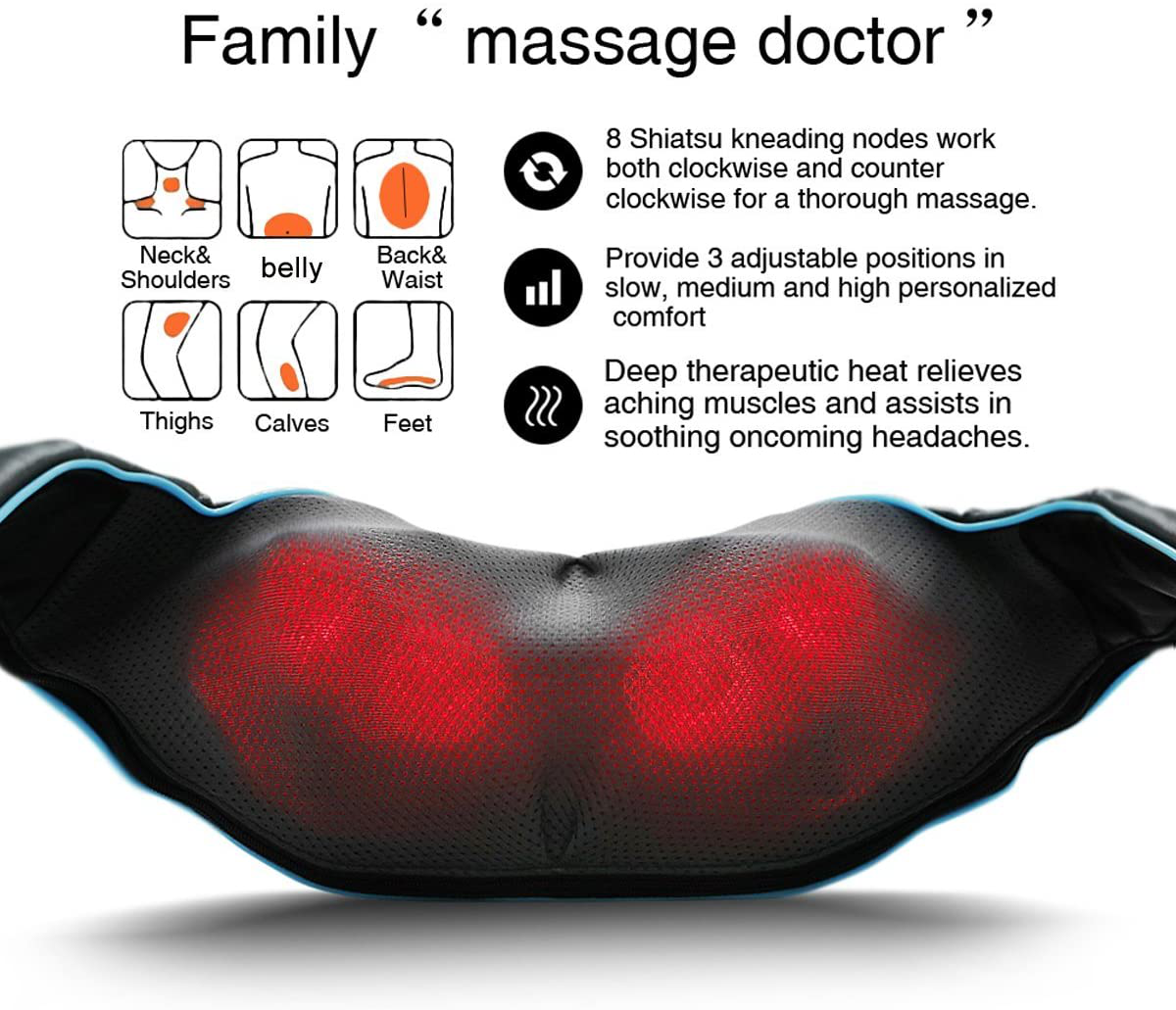 Shiatsu Back Shoulder and Neck Massager with Heat, Electric Deep Tissue 4D Kneading Massage for Shoulder, Back and Neck, Best Gifts for Women Men Mom Dad Arts & Entertainment > Party & Celebration > Gift Giving MoCuishle   