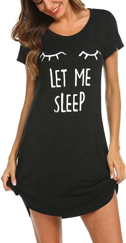 Hotouch Night Shirts Womens Nightgowns Cute round Neck Short Sleeve Printed Sleep Shirts Soft Sleepwear XS-XXL Apparel & Accessories > Clothing > Sleepwear & Loungewear > Nightgowns Kylie Max   