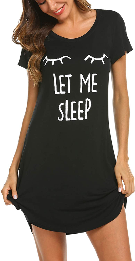 Hotouch Night Shirts Womens Nightgowns Cute round Neck Short Sleeve Printed Sleep Shirts Soft Sleepwear XS-XXL Apparel & Accessories > Clothing > Sleepwear & Loungewear > Nightgowns Kylie Max   