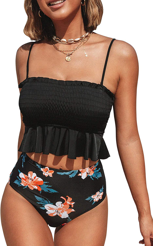 CUPSHE Women'S High Waist Bikini Swimsuit Ruffle Two Piece Bathing Suit  Kylie Max   