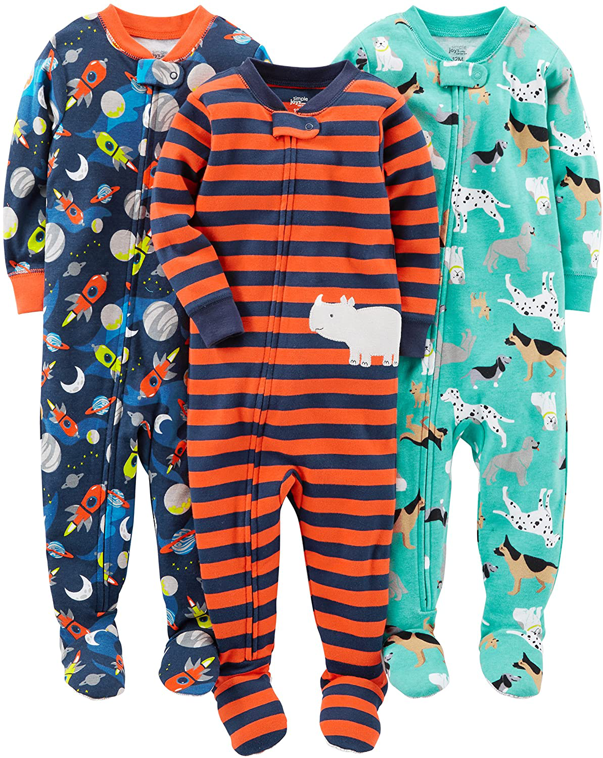 Simple Joys by Carter'S Toddler and Baby Boys' Snug Fit Footed Cotton Pajamas, Pack of 3 Apparel & Accessories > Clothing > Sleepwear & Loungewear > Pajamas Kylie Max   