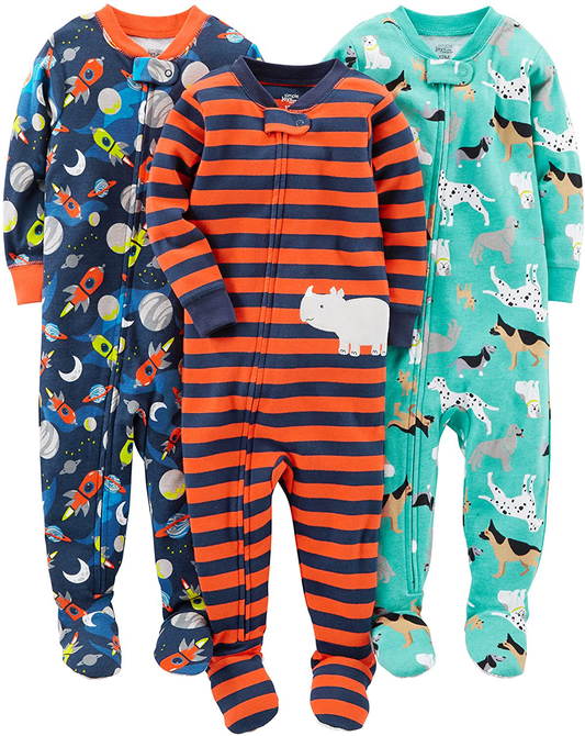 Simple Joys by Carter'S Toddler and Baby Boys' Snug Fit Footed Cotton Pajamas, Pack of 3 Apparel & Accessories > Clothing > Sleepwear & Loungewear > Pajamas Kylie Max   