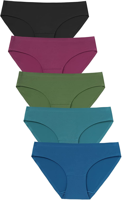 GNEPH Women'S Seamless Underwear No Show Panties Soft Stretch Bikini Ladies Hipster Underwears 5Pack Apparel & Accessories > Clothing > Underwear & Socks > Underwear GNEPH Dark Large 