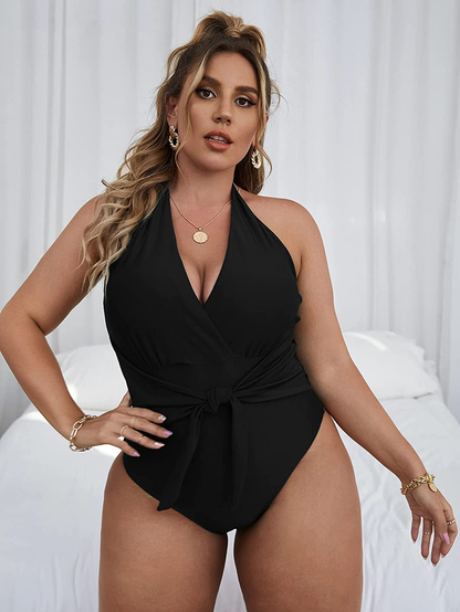 Shein Women'S plus Size Halter Neck Tie Back Knot Front One Piece Bikini Swimsuit Apparel & Accessories > Clothing > Swimwear Kylie Max   