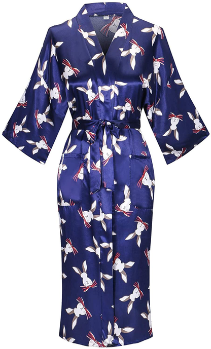 Women'S Floral/Patterned Silky Kimono Robes Long Satin Bathrobes Sleepwear Loungewear Apparel & Accessories > Clothing > Sleepwear & Loungewear > Robes MissNina Style 3 Small 