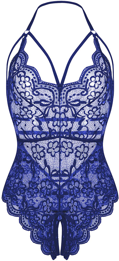 LOLLO VITA Women Lingerie Lace Bodysuit One Piece Babydoll Teddy Chemise Sleepwear Apparel & Accessories > Clothing > Underwear & Socks > Lingerie LOLLO VITA Brilliant Blue Medium 