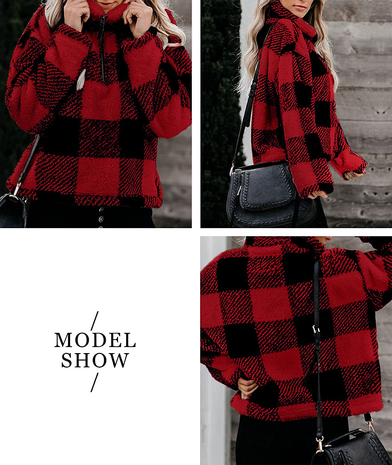 BTFBM Women Sherpa Pullover Quarter Zip Long Sleeve Fluffy Soft Fleece Jackets Sweaters Sweatshirts Hoodies Outwear Coat Apparel & Accessories > Clothing > Activewear Kylie Max   