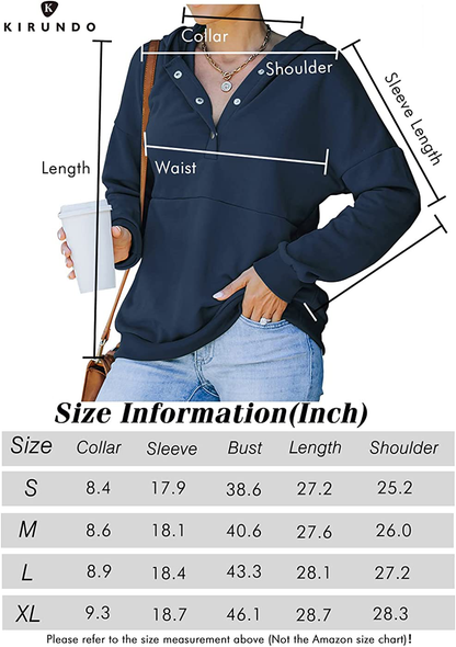 KIRUNDO Women'S Long Sleeve Casual Sweatshirts Women Hoodies Solid Color Button Collar Fall Pullover Tops Apparel & Accessories > Clothing > Activewear Kylie Max   