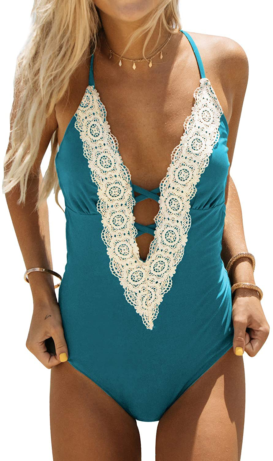 CUPSHE Fashion Women's Ladies Vintage Lace Bikini Sets Beach Swimwear Bathing Suit Apparel & Accessories > Clothing > Swimwear CUPSHE Teal Small 