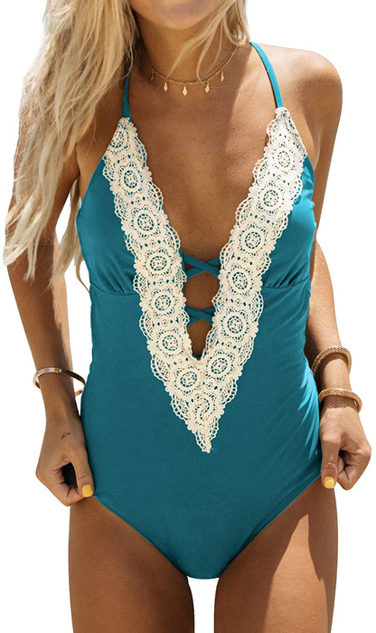 CUPSHE Fashion Women's Ladies Vintage Lace Bikini Sets Beach Swimwear Bathing Suit Apparel & Accessories > Clothing > Swimwear CUPSHE Teal Small 