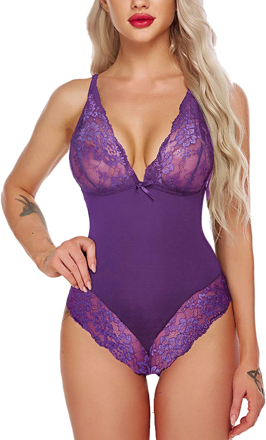 Avidlove Women Lingerie Bodysuit Snap Crotch Teddy One Piece Babydoll Apparel & Accessories > Clothing > Underwear & Socks > Lingerie Avidlove Purple Large 