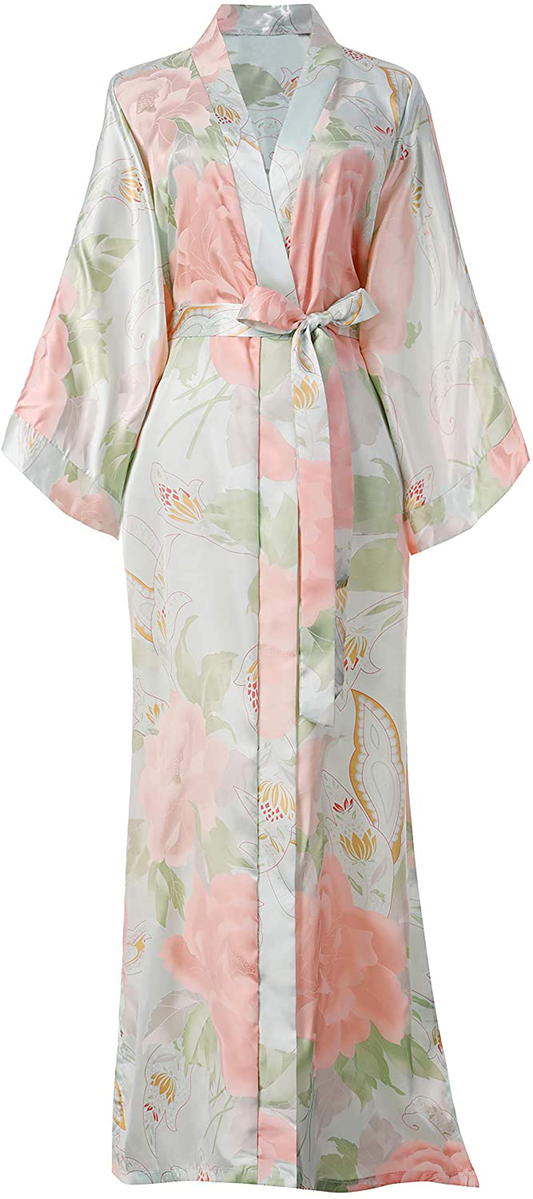 BABEYOND Long Print Kimono Robe Blouse Kimono Cover up Loose Cardigan Top Outwear Apparel & Accessories > Clothing > Sleepwear & Loungewear > Robes KYLIE MAX Light Blue  