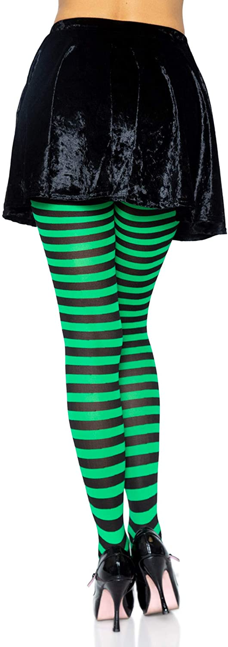 Leg Avenue Womens Nylon Striped Tights Costume Hosiery, Black/Kel Gr, One Size US Apparel & Accessories > Clothing > Underwear & Socks > Shapewear Leg Avenue   
