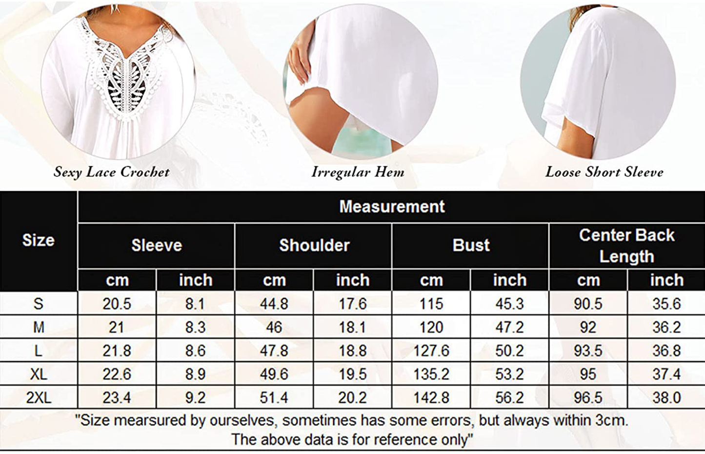 Ekouaer Swimsuit Cover Ups Women Lace Crochet V-Neck Summer Beach Coverups Dress for Swimwear Bathing Suit S-XXL Apparel & Accessories > Clothing > Swimwear Kylie Max   
