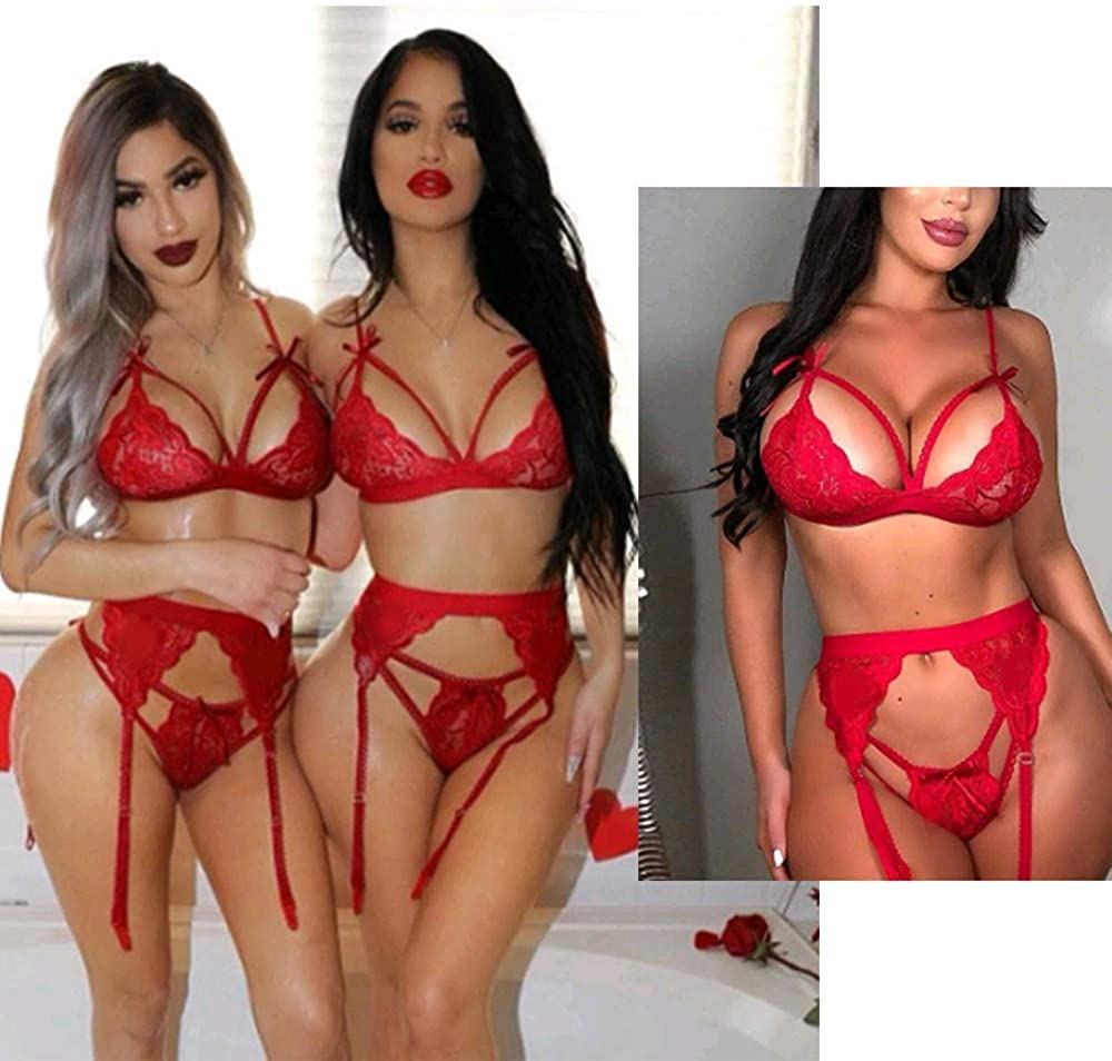 Avidlove Women Lingerie Set Lace Teddy Strap Babydoll Bodysuit with Garter Belts Apparel & Accessories > Clothing > Underwear & Socks > Lingerie Avidlove   