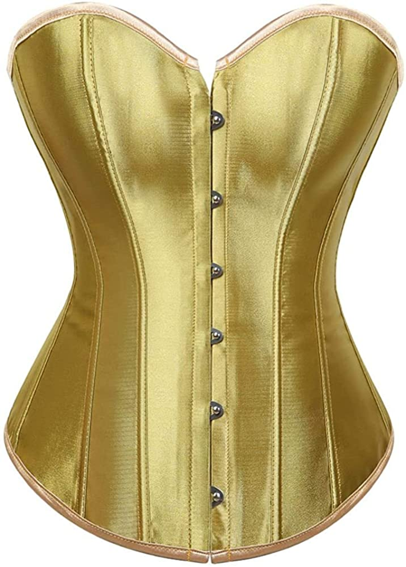 NIYIGEJI Satin Sexy Strong Boned Corset Lace up Overbust Waist Cincher Bustier Bodyshaper Top Apparel & Accessories > Clothing > Underwear & Socks > Lingerie NIYIGEJI Golden 3X-Large 