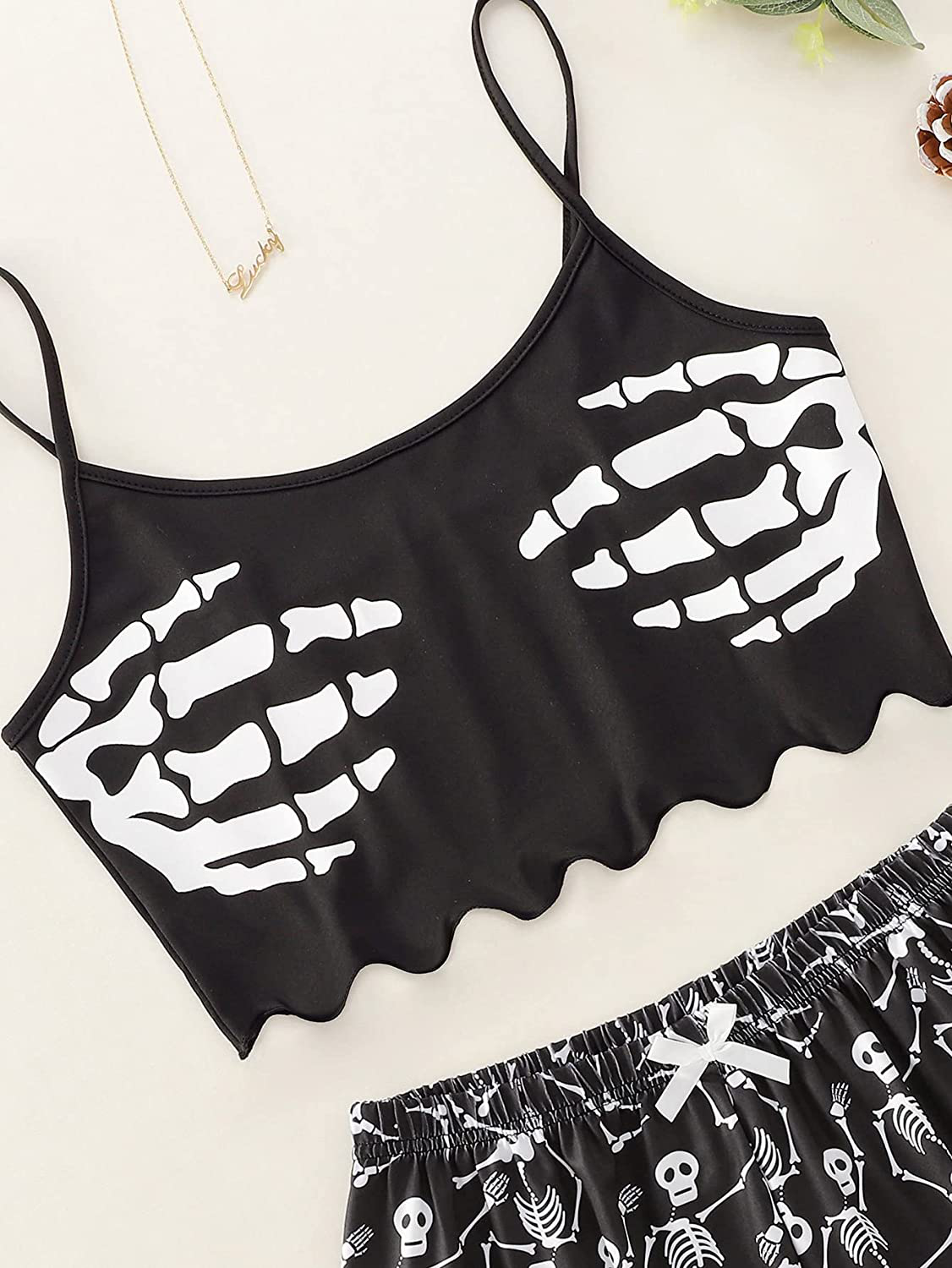 Romwe Women'S 2 Piece Shorts Pajama Set Graphic Cami Crop Top and Shorts Loungewear Apparel & Accessories > Clothing > Sleepwear & Loungewear Kylie Max   