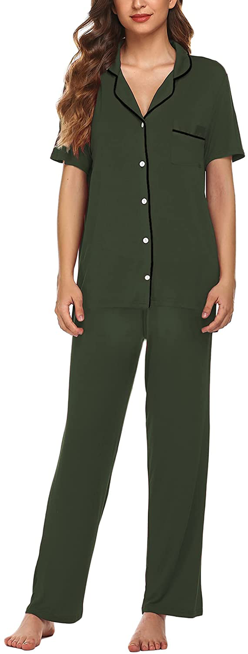 Avidlove Women Pajamas Set Notch Collar Soft Sleepwear Pjs Short Sleeve Button Down Nightwear with Long Pants Apparel & Accessories > Clothing > Sleepwear & Loungewear > Pajamas Avidlove   
