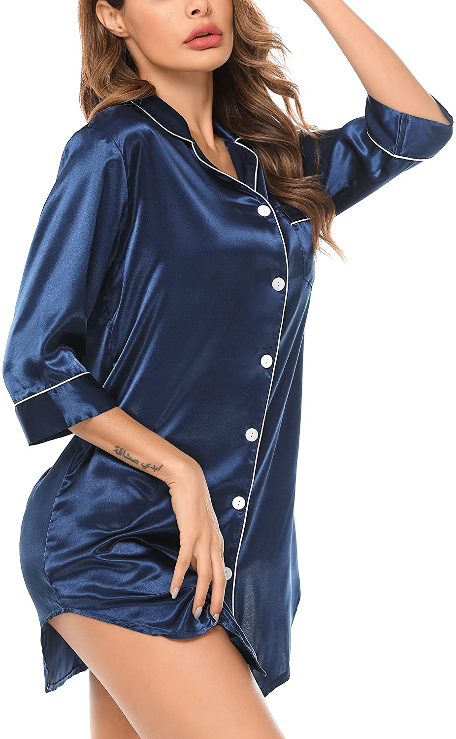 SWOMOG Women'S Satin Nightgown 3/4 Sleeve Sleepwear Button down Sleep Shirt Silk Nighty Pajama Top Apparel & Accessories > Clothing > Sleepwear & Loungewear > Nightgowns Kylie Max   
