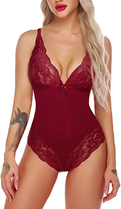 Avidlove Women Lingerie Bodysuit Snap Crotch Teddy One Piece Babydoll Apparel & Accessories > Clothing > Underwear & Socks > Lingerie Avidlove Wine Red XX-Large 