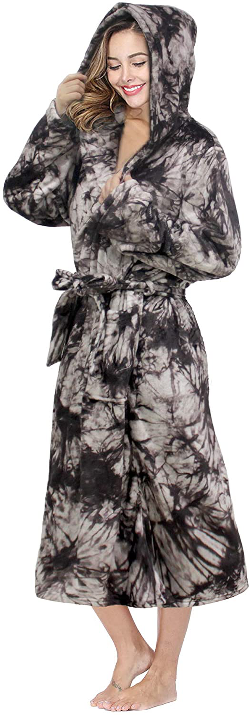 RONGTAI Womens Long Robes Plush Fleece Nightgown Thick plus Size Hooded Bathrobe with Pockets Fluffy Sleepwear for Men Apparel & Accessories > Clothing > Sleepwear & Loungewear > Robes Kylie Max   