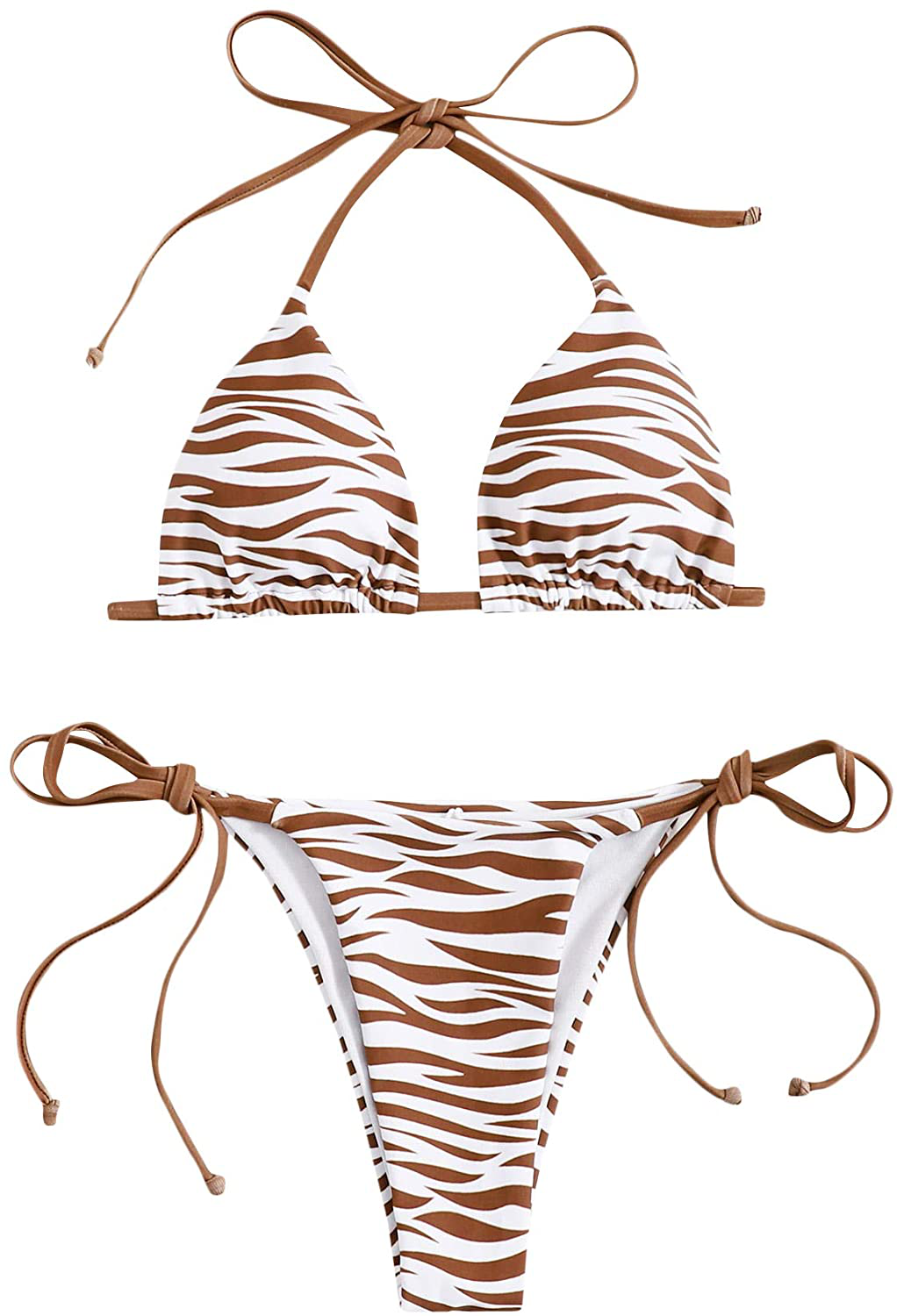 SOLY HUX Women's Print Tie Back Triangle Bikini Bathing Suits 2 Piece Swimsuits Apparel & Accessories > Clothing > Swimwear KYLIE MAX Rust Brown X-Large 
