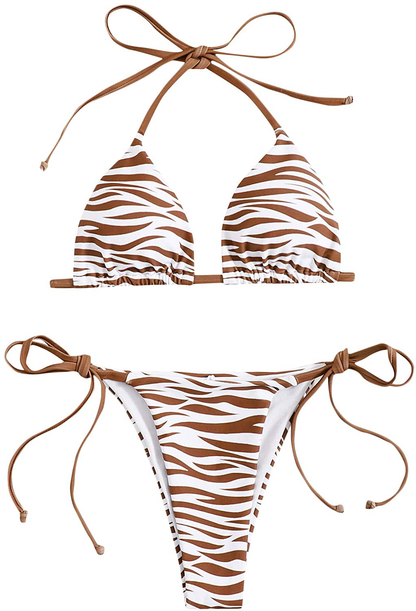 SOLY HUX Women's Print Tie Back Triangle Bikini Bathing Suits 2 Piece Swimsuits Apparel & Accessories > Clothing > Swimwear KYLIE MAX Rust Brown X-Large 