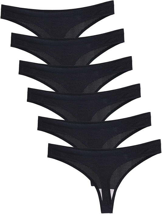 Imakokoni Seamless Thongs for Women No Show 6 Pack Women's Nylon Spandex Thong Underwear Apparel & Accessories > Clothing > Underwear & Socks > Underwear imakokoni Black-seamless X-Small 