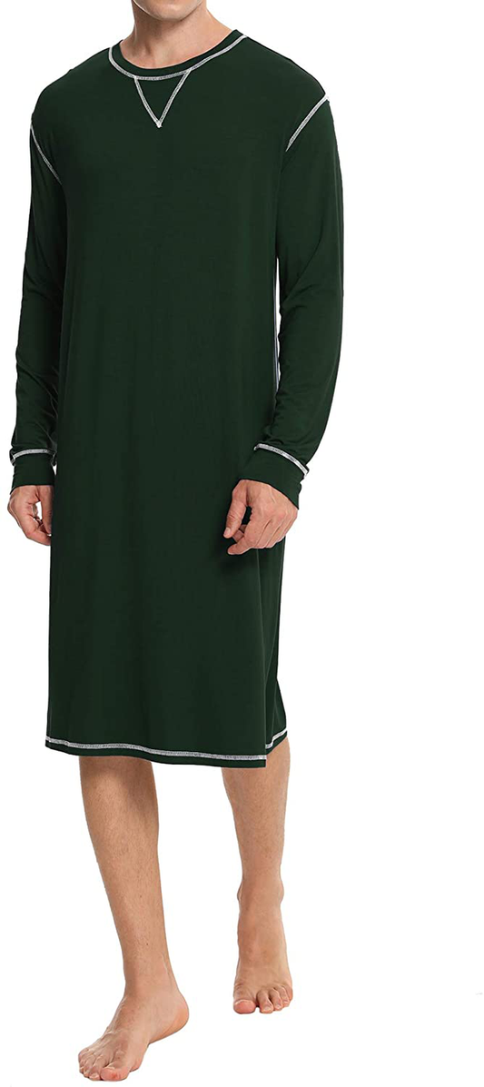 SWOMOG Men'S Nightshirt Long Sleeve Crewneck Modal Nightgown Loose Comfy Sleep Shirt Apparel & Accessories > Clothing > Sleepwear & Loungewear > Nightgowns Kylie Max   