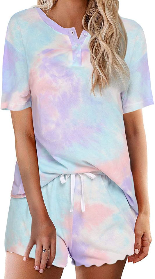 Ekouaer Tie Dye Pajamas Set Womens Loungewear Sleepwear 2 Piece PJ Sets Apparel & Accessories > Clothing > Sleepwear & Loungewear > Pajamas Ekouaer Appealing 1 XX-Large 