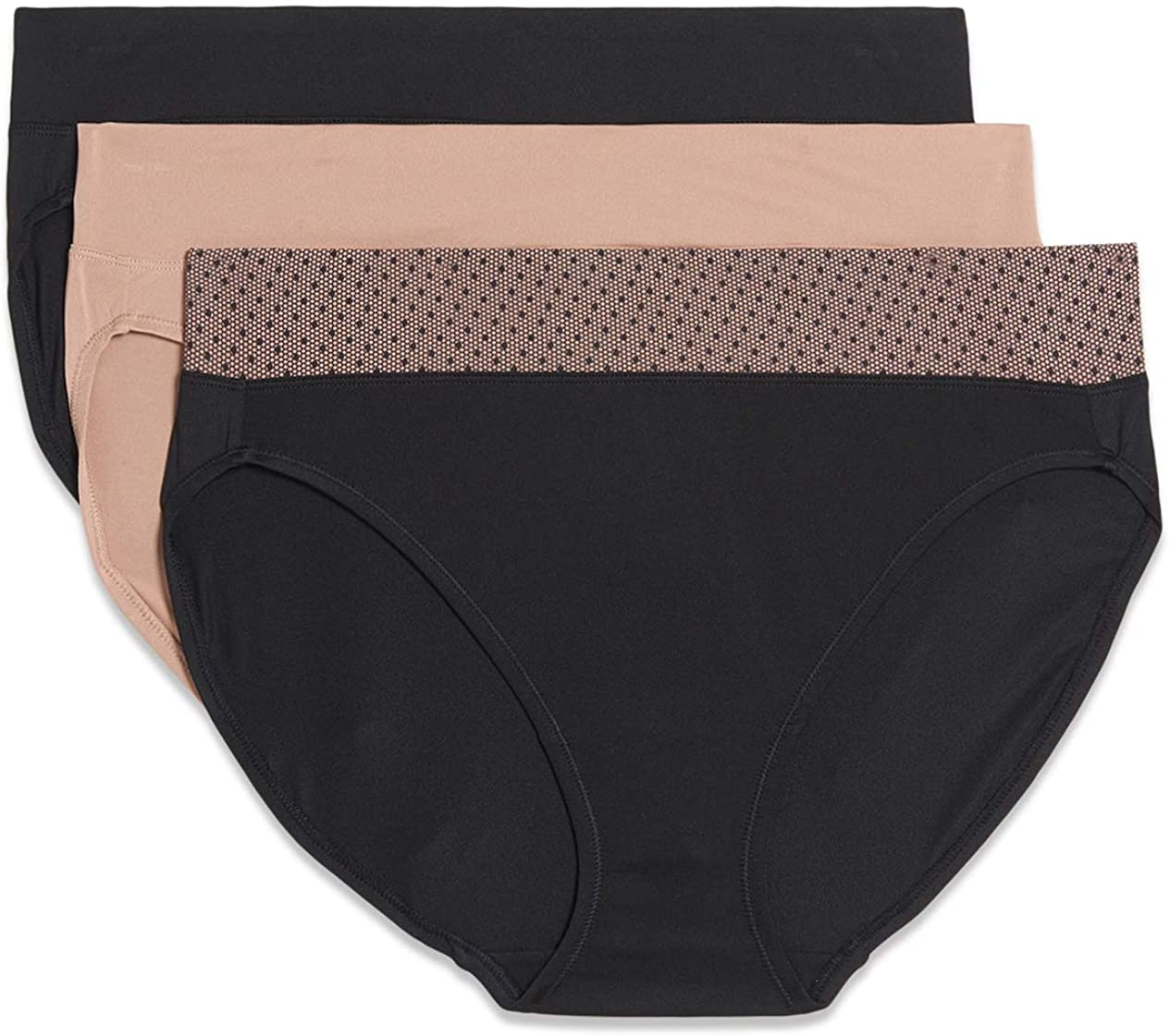 Warner'S Women'S Blissful Benefits Muffin Top Tailored Hi-Cut Panties Multipack Apparel & Accessories > Clothing > Underwear & Socks > Underwear Warner's Black/Toasted Almond/Black With Lace Dot Print Waistband 3X-Large 