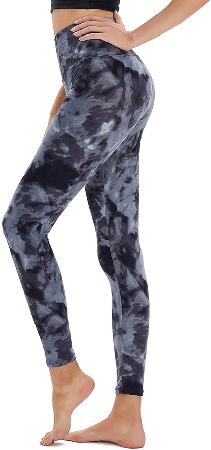 TNNZEET High Waisted Pattern Leggings for Women - Buttery Soft Tummy Control Printed Pants for Workout Yoga Apparel & Accessories > Clothing > Activewear TNNZEET Grey Tie-dye Small-Medium 